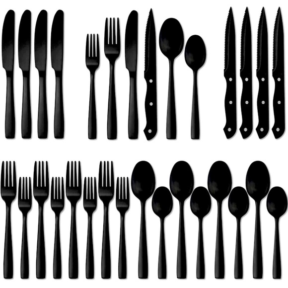Farmhouse Matte Black 24 Piece Flatware Set | Service for Four | Stainless Steel